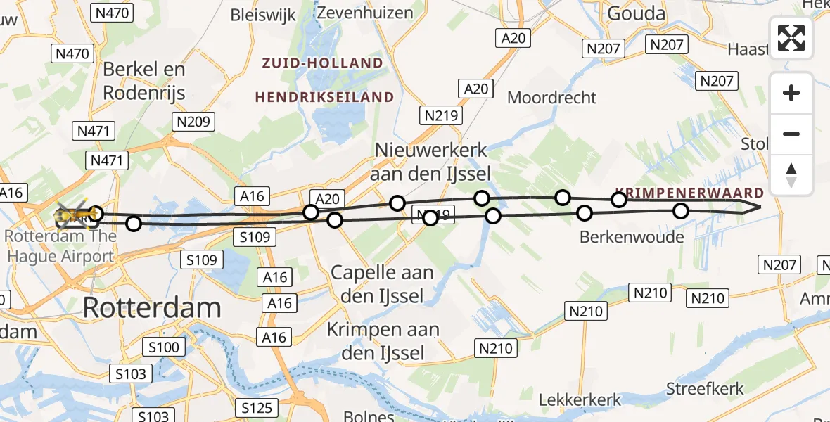 Vluchtroute Traumahelikopter Rotterdam The Hague Airport - Rotterdam The Hague Airport, 08 augustus 2024, 13:25
