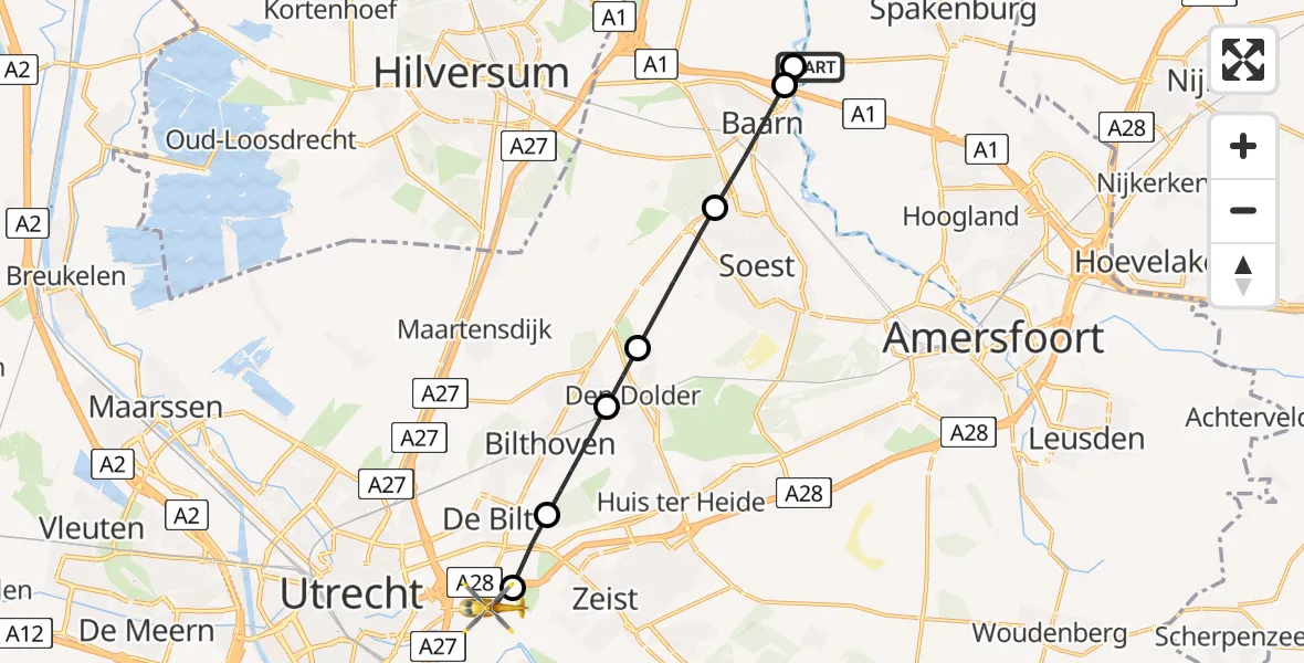 Vluchtroute Traumahelikopter Baarn - Universitair Medisch Centrum Utrecht, 08 augustus 2024, 13:27