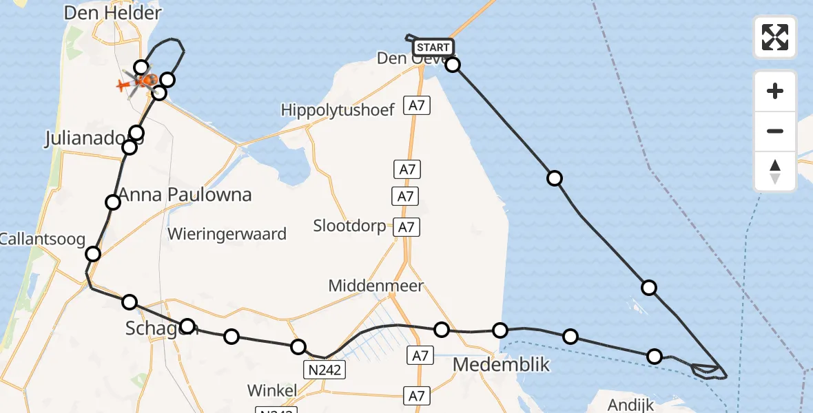 Vluchtroute Kustwachthelikopter Den Oever - Vliegveld De Kooy, 08 augustus 2024, 14:43