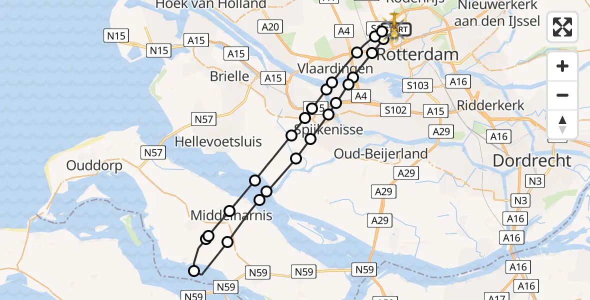 Vluchtroute Traumahelikopter Rotterdam The Hague Airport - Rotterdam The Hague Airport, 08 augustus 2024, 15:51