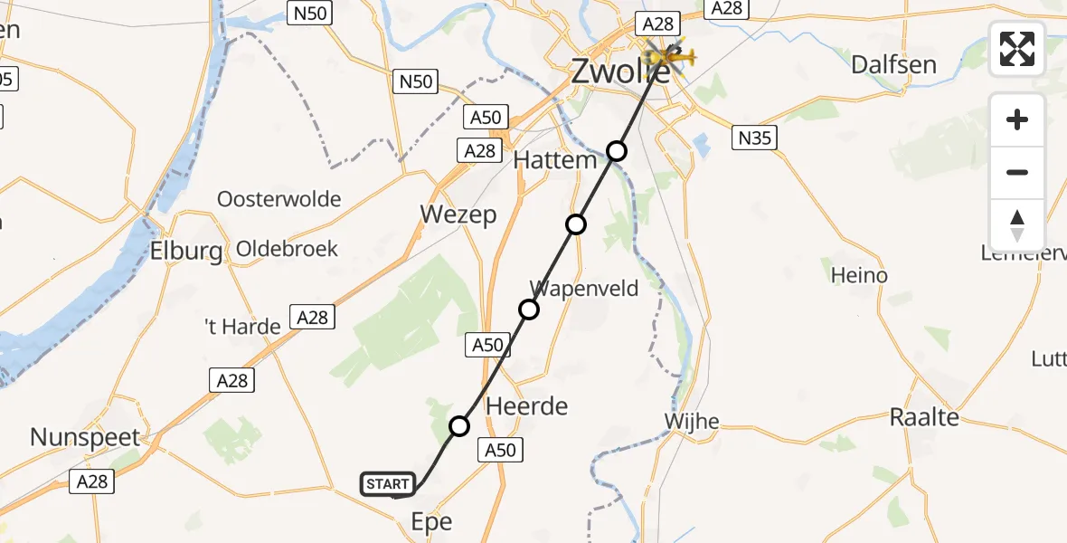 Vluchtroute Traumahelikopter Epe - Zwolle, 08 augustus 2024, 15:58