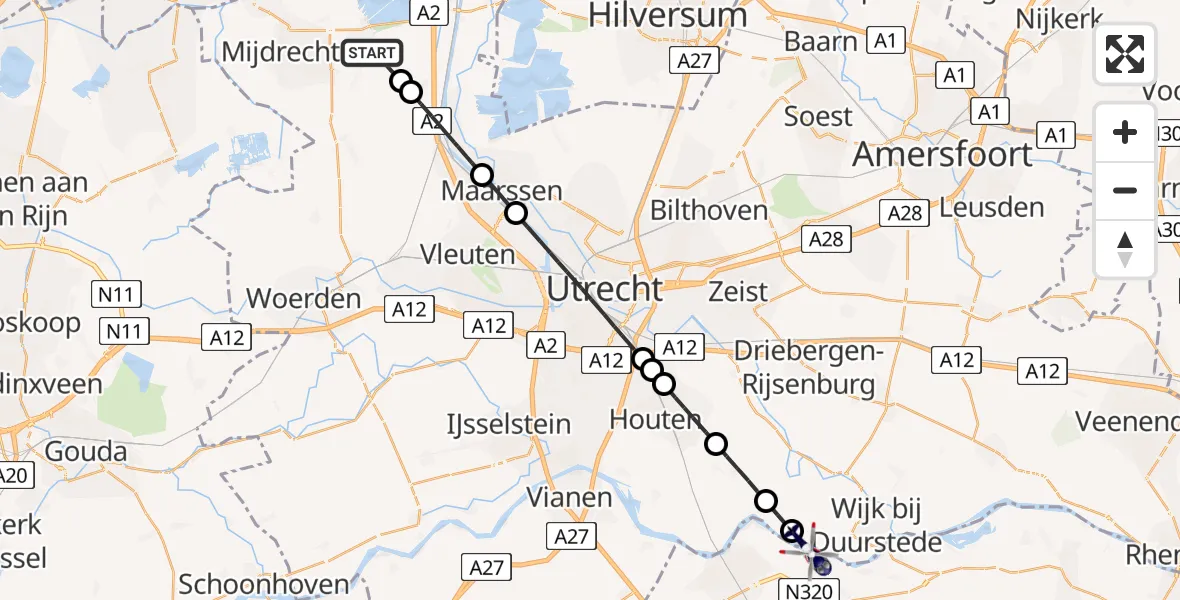 Routekaart van de vlucht: Politiehelikopter naar Beusichem, Ter Aase Zuwe