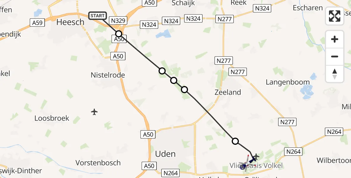 Routekaart van de vlucht: Politiehelikopter naar Vliegbasis Volkel, Zwaardweg