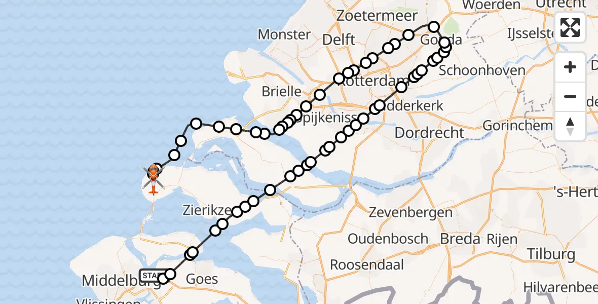 Vluchtroute Kustwachthelikopter Vliegveld Midden-Zeeland - Burgh-Haamstede, 08 augustus 2024, 16:57