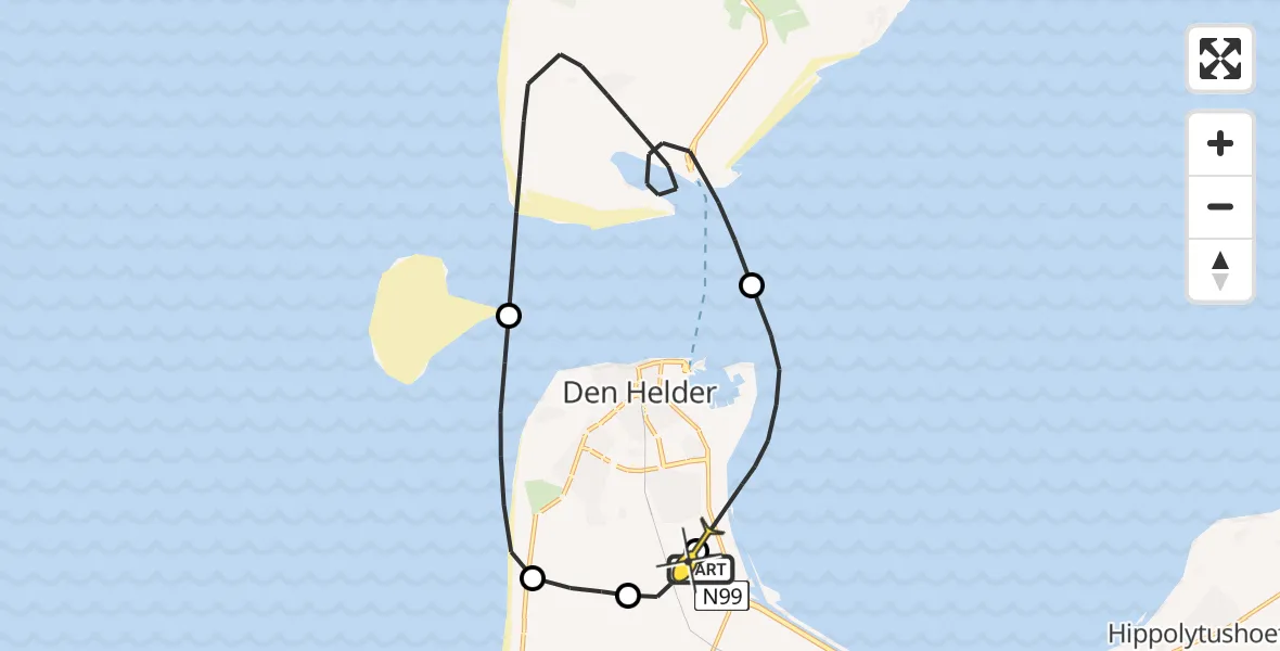 Routekaart van de vlucht: Kustwachthelikopter naar Vliegveld De Kooy, Middenvliet