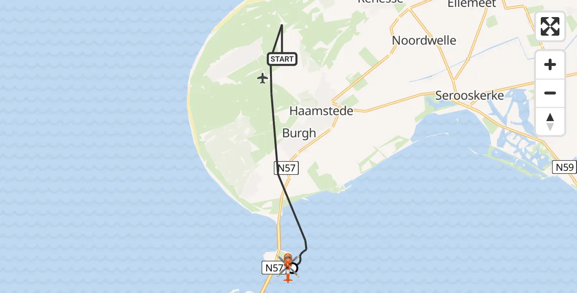 Vluchtroute Kustwachthelikopter Burgh-Haamstede - , 08 augustus 2024, 17:47