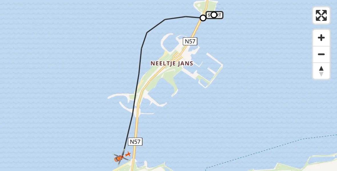 Routekaart van de vlucht: Kustwachthelikopter naar Vrouwenpolder, Roggenplaat