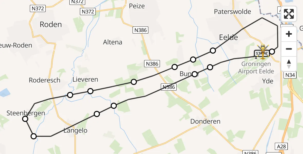Vluchtroute Traumahelikopter Groningen Airport Eelde - Groningen Airport Eelde, 08 augustus 2024, 18:11