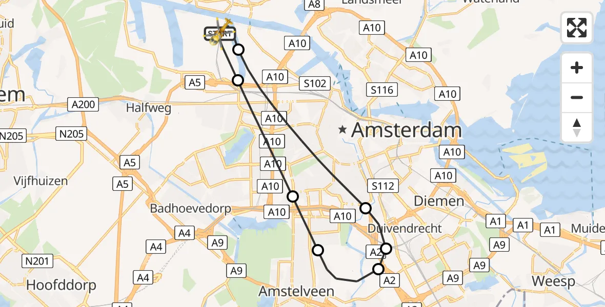 Vluchtroute Traumahelikopter Amsterdam Heliport - Amsterdam Heliport, 08 augustus 2024, 18:40