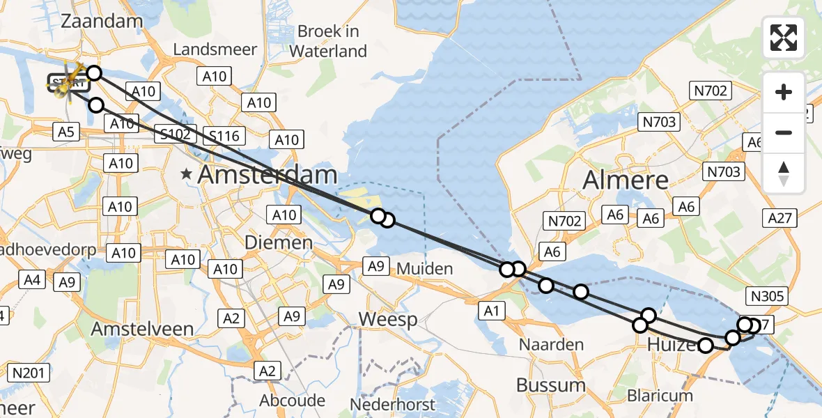 Vluchtroute Traumahelikopter Amsterdam Heliport - Amsterdam Heliport, 08 augustus 2024, 20:22