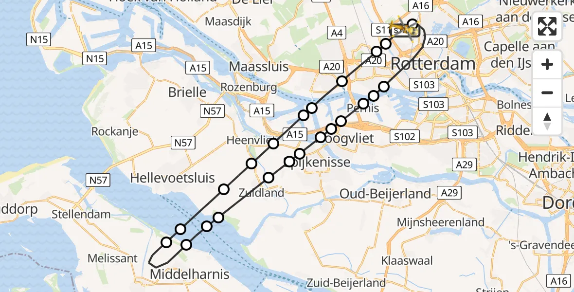 Vluchtroute Traumahelikopter Rotterdam The Hague Airport - Rotterdam The Hague Airport, 08 augustus 2024, 20:36