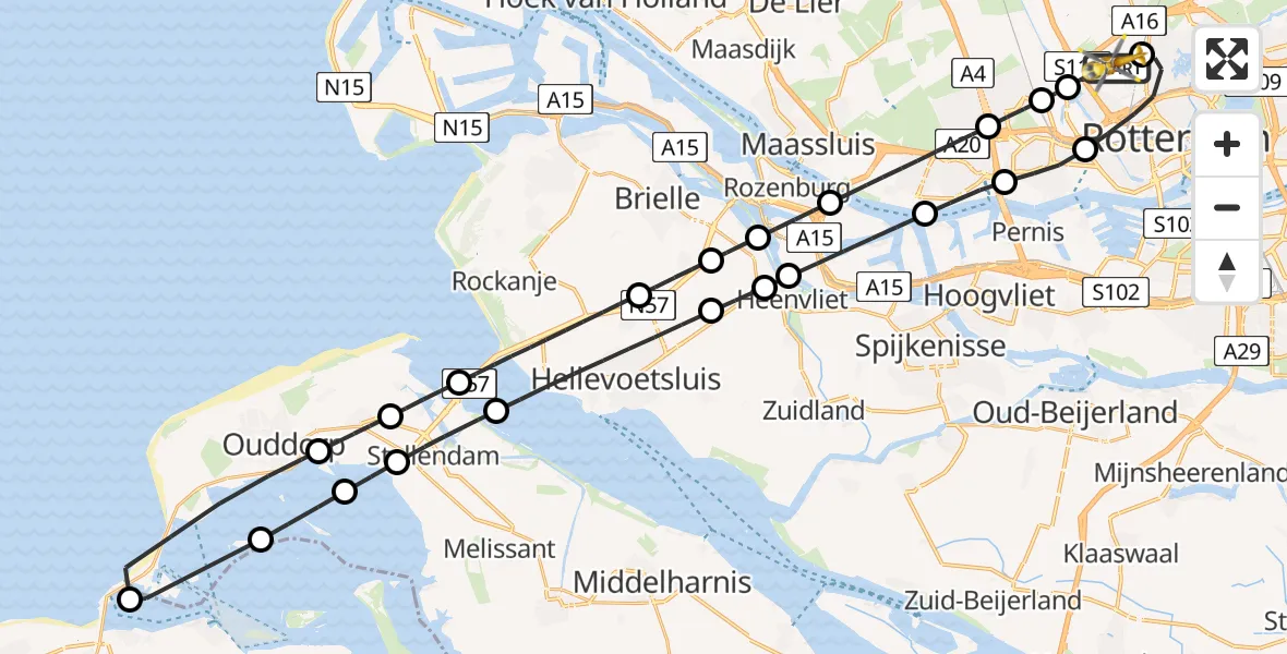 Vluchtroute Traumahelikopter Rotterdam The Hague Airport - Rotterdam The Hague Airport, 08 augustus 2024, 22:08