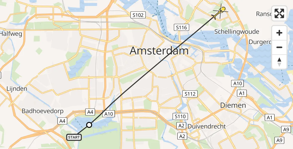 Routekaart van de vlucht: Politieheli naar Amsterdam, Nieuwe Meer