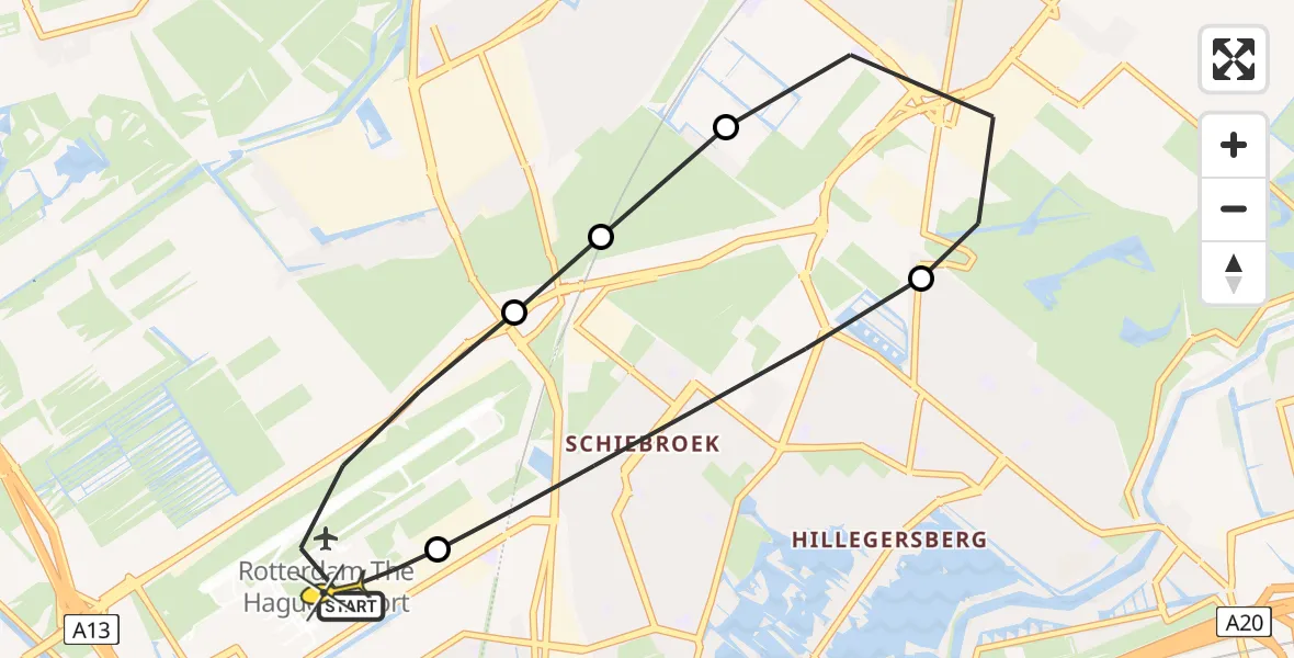 Routekaart van de vlucht: Lifeliner 2 naar Rotterdam The Hague Airport, Doenkadepad