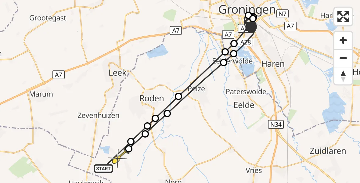 Routekaart van de vlucht: Politieheli naar Een, Schansweg