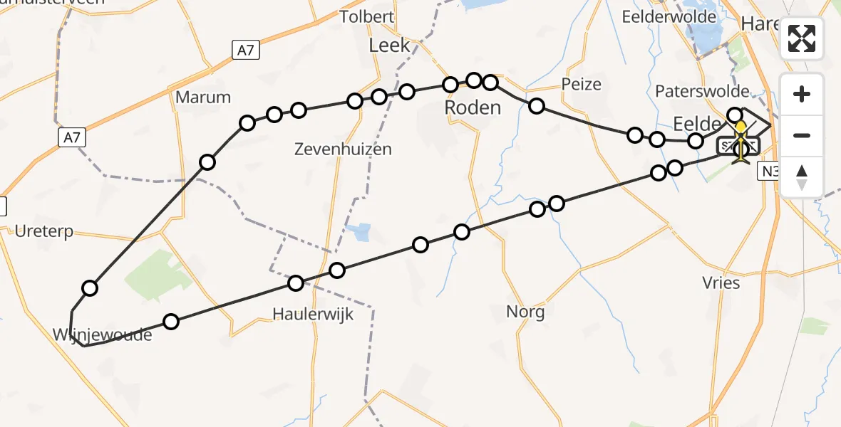 Routekaart van de vlucht: Lifeliner 4 naar Groningen Airport Eelde, Lugtenbergerweg