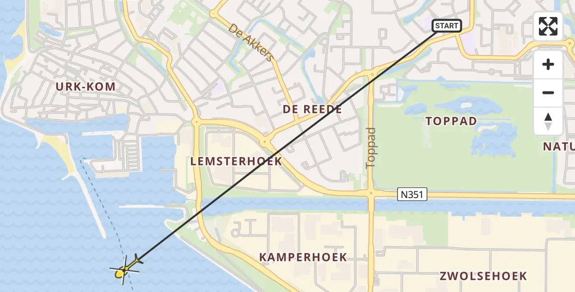 Routekaart van de vlucht: Politiehelikopter naar Urk, Burgemeester J. Schipper Kade