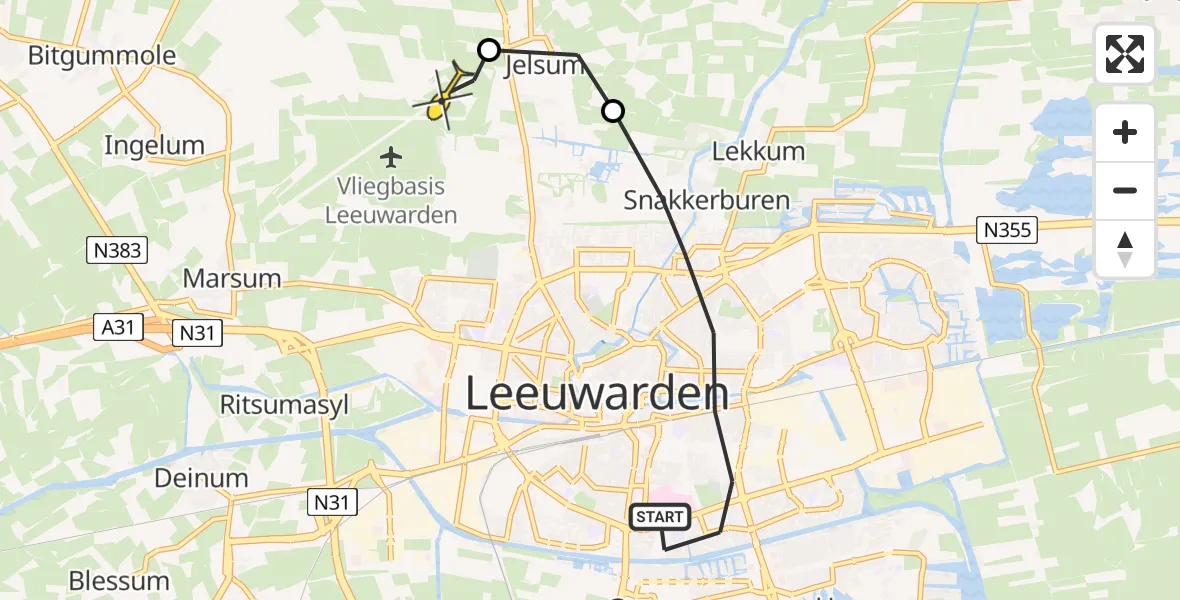 Routekaart van de vlucht: Ambulancehelikopter naar Vliegbasis Leeuwarden, Weideflora