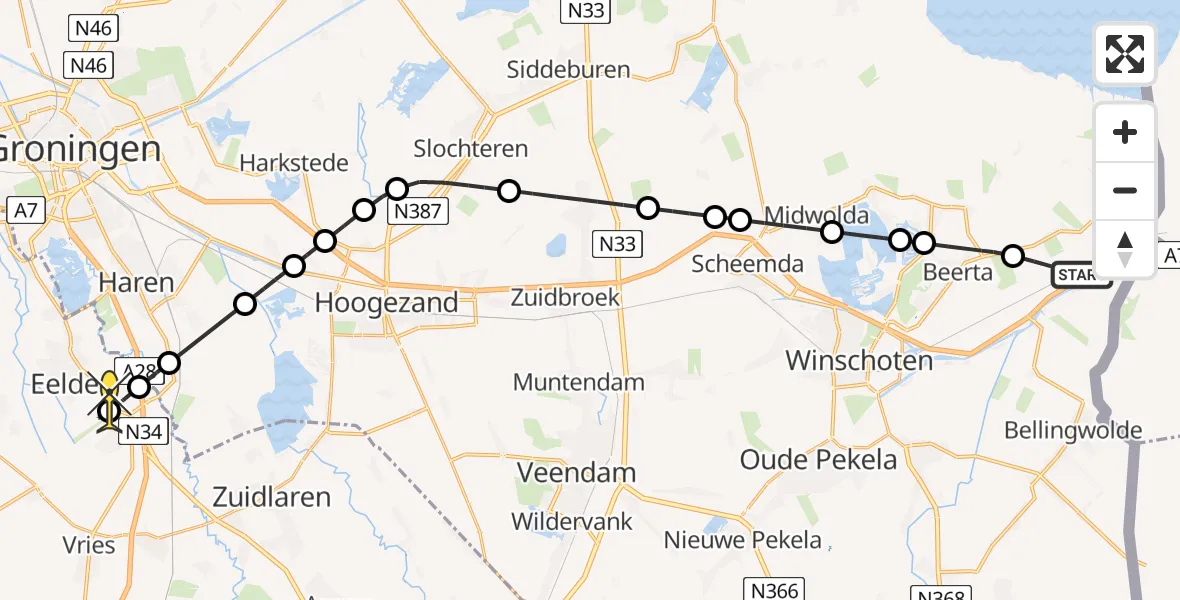 Routekaart van de vlucht: Lifeliner 4 naar Groningen Airport Eelde, Hooiweg