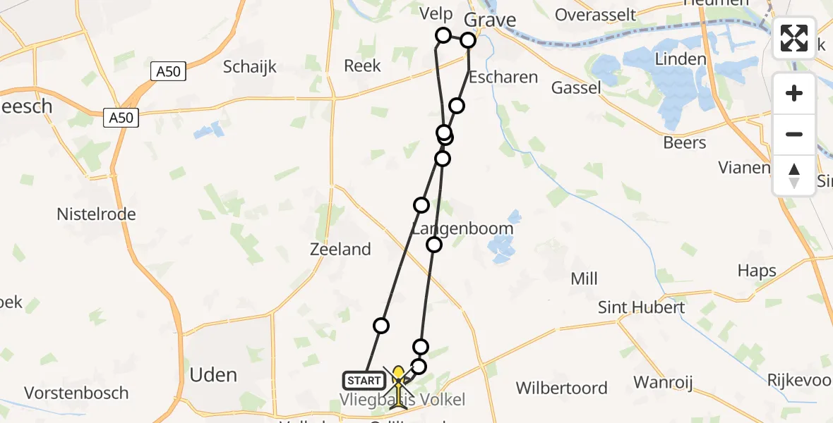 Routekaart van de vlucht: Lifeliner 3 naar Vliegbasis Volkel, Trentse Bossen