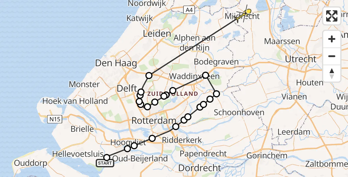 Routekaart van de vlucht: Politieheli naar Mijdrecht, Wevelsweg