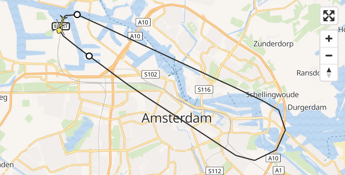 Routekaart van de vlucht: Lifeliner 1 naar Amsterdam Heliport, Westhaven