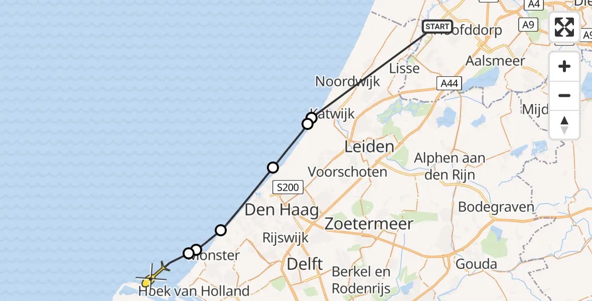 Routekaart van de vlucht: Politieheli naar Hoek van Holland, Boulevard Zeezijde