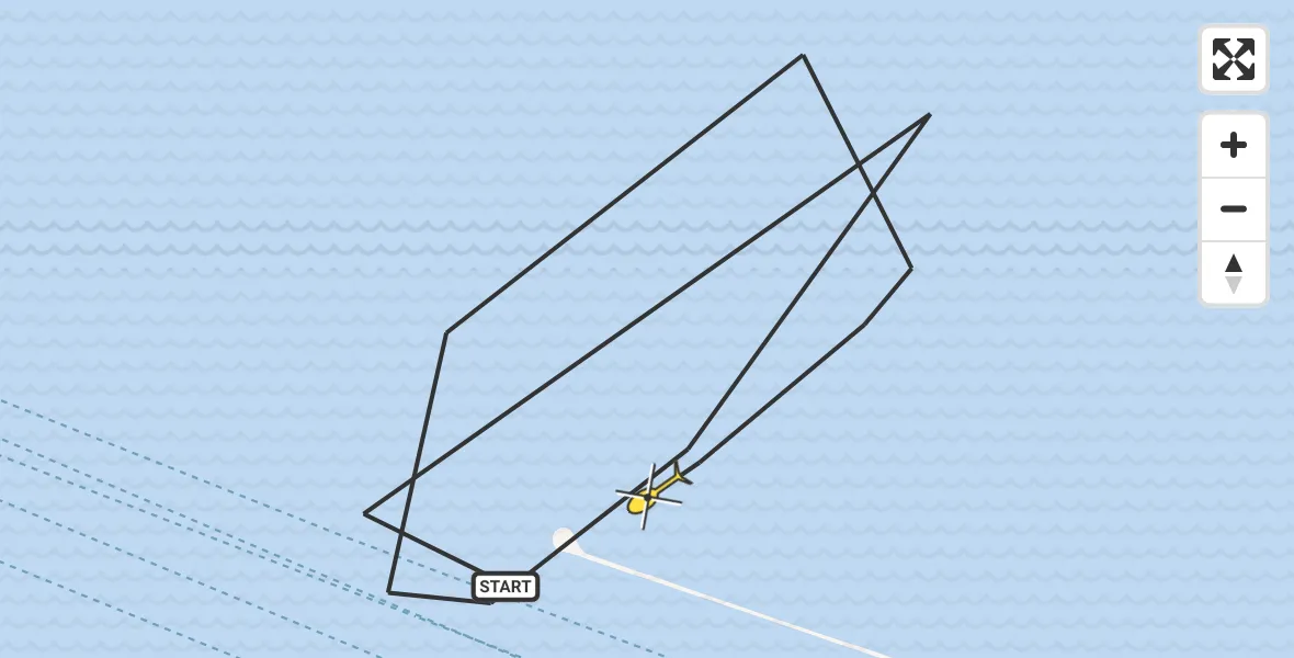Routekaart van de vlucht: Politiehelikopter naar Hoek van Holland, Maasgeul