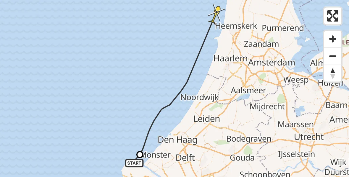 Routekaart van de vlucht: Politiehelikopter naar Maasgeul
