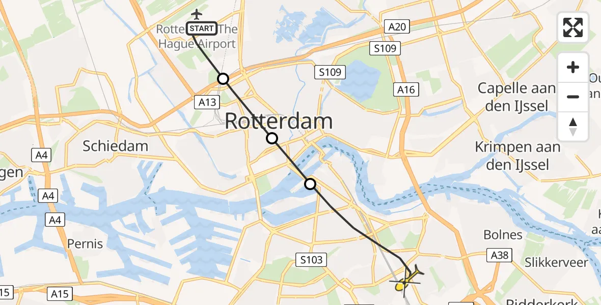 Routekaart van de vlucht: Lifeliner 2 naar Rotterdam, Terletweg