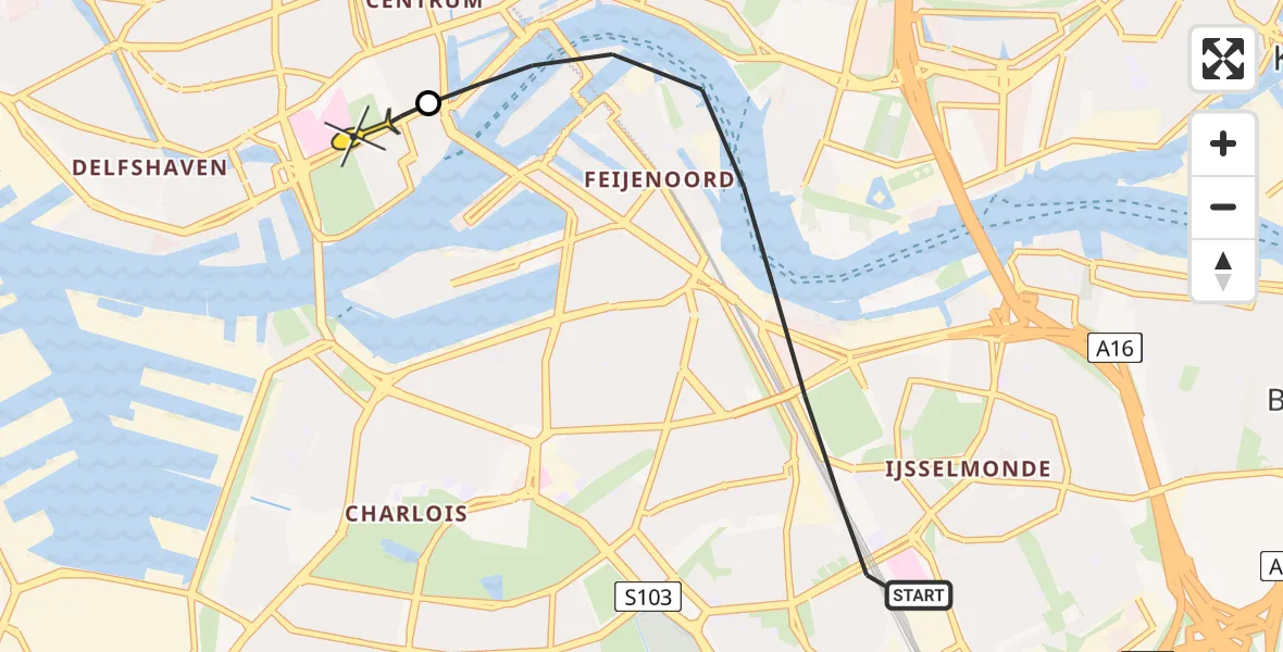 Routekaart van de vlucht: Lifeliner 2 naar Erasmus MC, Smeetslandseweg