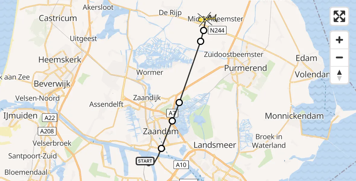 Routekaart van de vlucht: Lifeliner 1 naar Middenbeemster, Kajuitpad