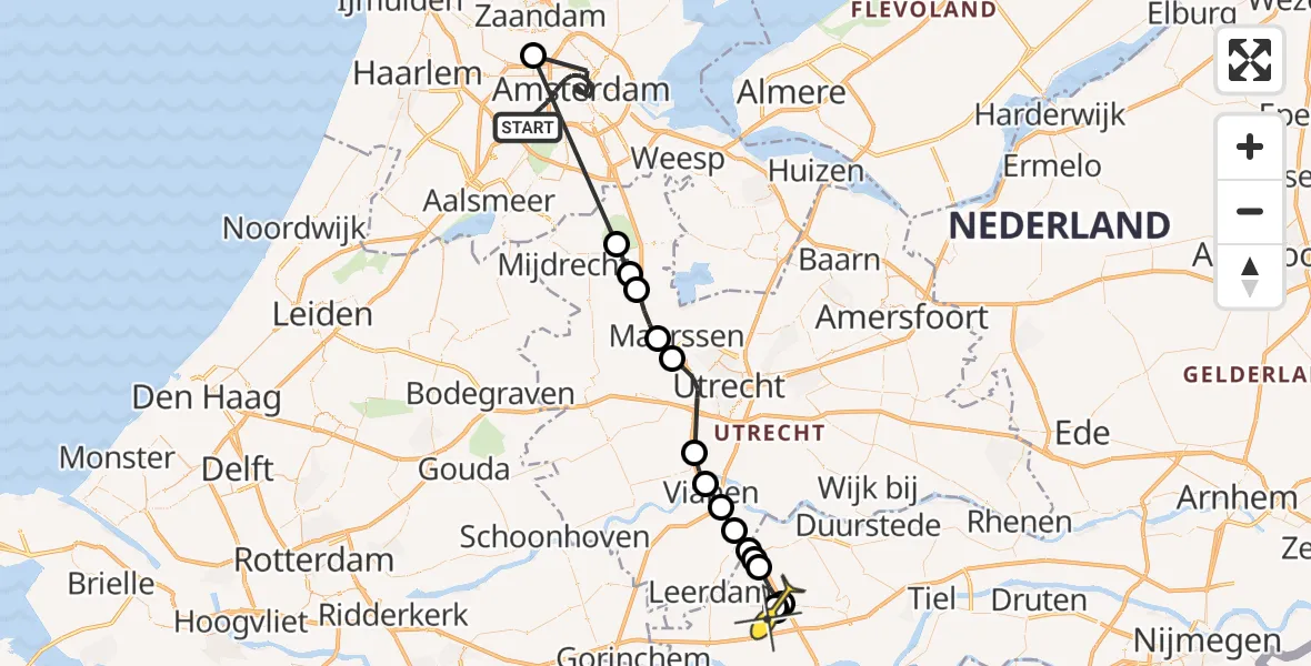Routekaart van de vlucht: Politiehelikopter naar Rumpt, Dilsenstraat