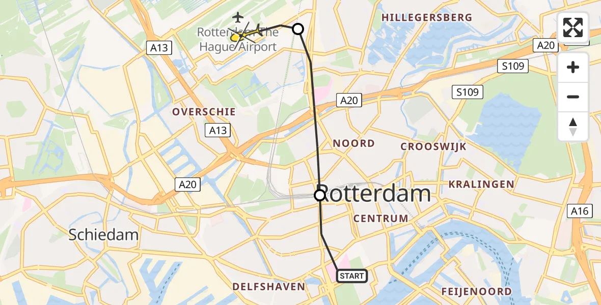 Routekaart van de vlucht: Lifeliner 2 naar Rotterdam The Hague Airport, 's-Gravendijkwal