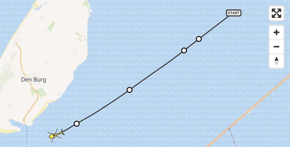 Routekaart van de vlucht: Politieheli naar Den Helder, Gat van de Stier