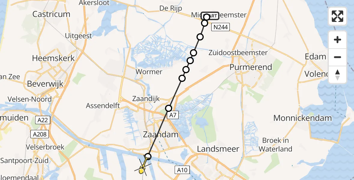 Routekaart van de vlucht: Lifeliner 1 naar Amsterdam Heliport, Provincialeweg