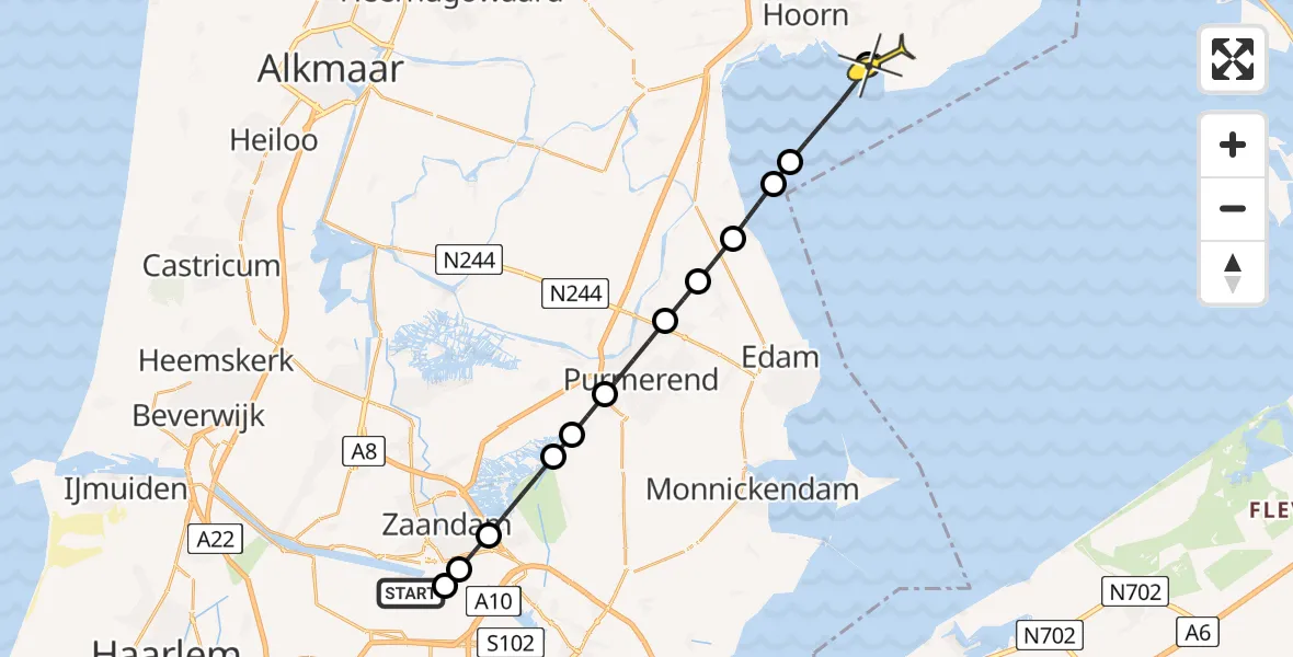 Routekaart van de vlucht: Lifeliner 1 naar Schellinkhout, Hornweg