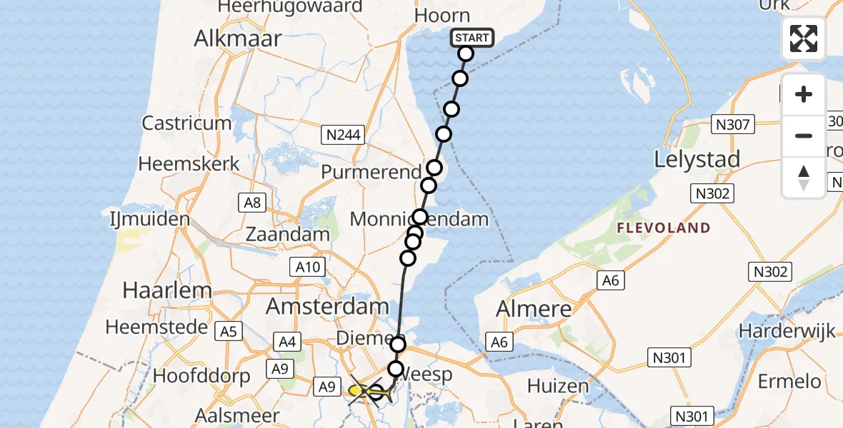 Routekaart van de vlucht: Lifeliner 1 naar Academisch Medisch Centrum (AMC), Zuiderdijk