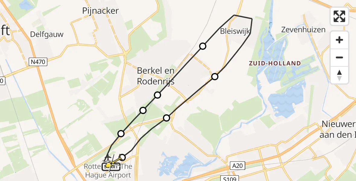 Routekaart van de vlucht: Lifeliner 2 naar Rotterdam The Hague Airport, Edisonlaan