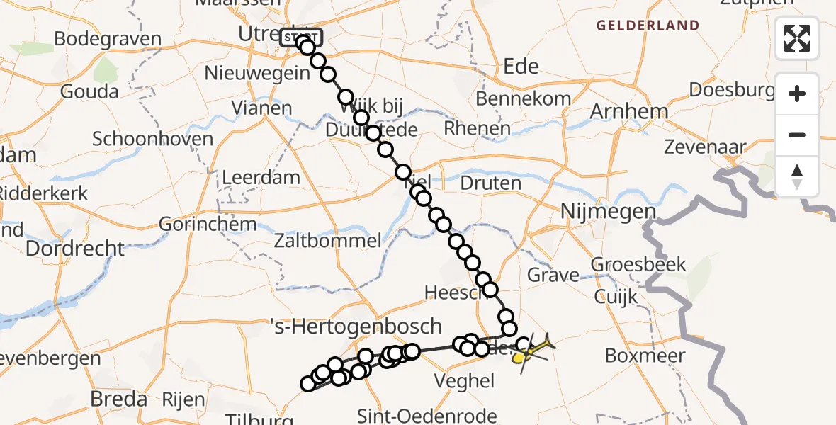 Routekaart van de vlucht: Lifeliner 3 naar Vliegbasis Volkel, Rijnsoever