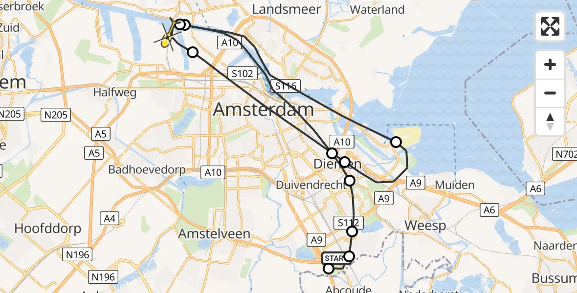 Routekaart van de vlucht: Lifeliner 1 naar Amsterdam Heliport, Amsterdam-Zuidoost