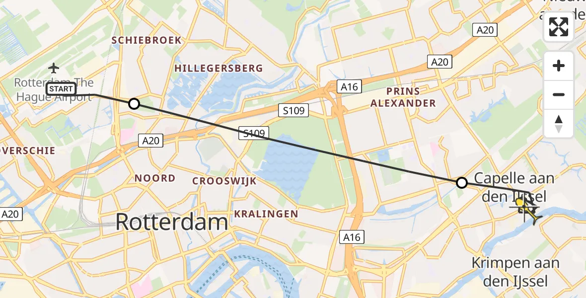 Routekaart van de vlucht: Lifeliner 2 naar Capelle aan den IJssel, Van der Duijn van Maasdamweg