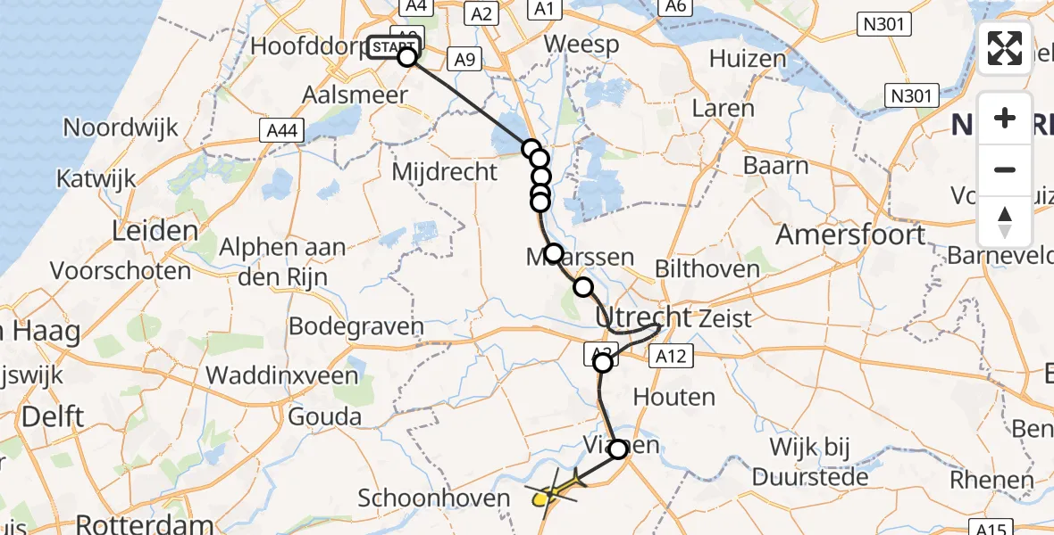 Routekaart van de vlucht: Politieheli naar Lexmond, Bosrandweg