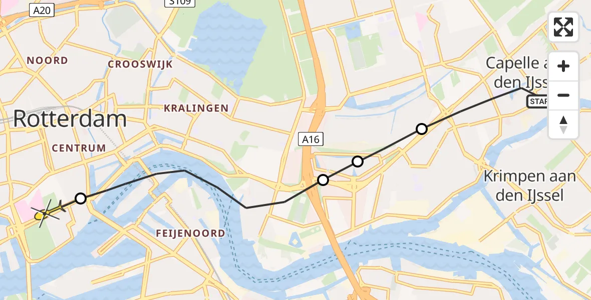 Routekaart van de vlucht: Lifeliner 2 naar Erasmus MC, Reviusrondeel