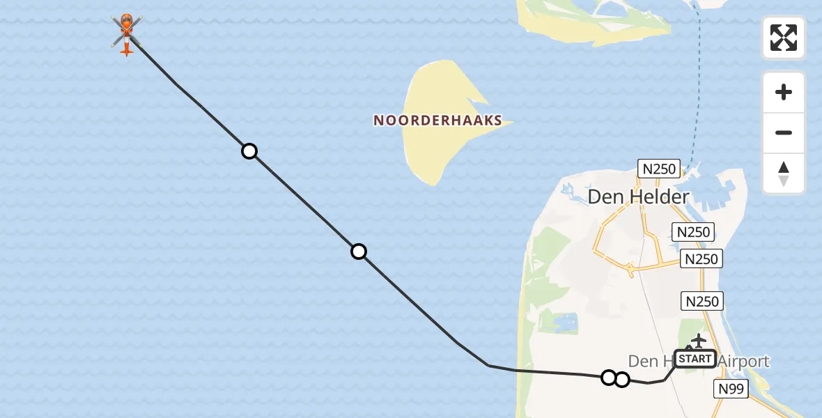 Vluchtroute Kustwachthelikopter Vliegveld De Kooy - , 09 augustus 2024, 14:03