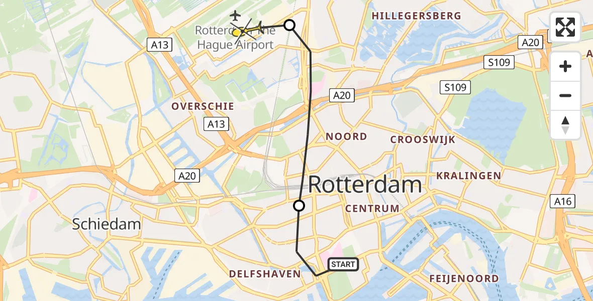 Routekaart van de vlucht: Lifeliner 2 naar Rotterdam The Hague Airport, Hondiusstraat