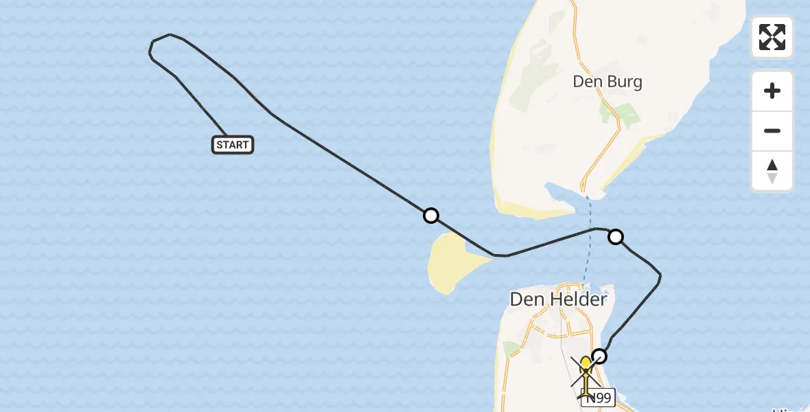 Routekaart van de vlucht: Kustwachthelikopter naar Vliegveld De Kooy, Luchthavenweg