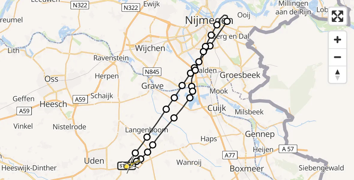 Routekaart van de vlucht: Lifeliner 3 naar Vliegbasis Volkel, Zeelandsedijk