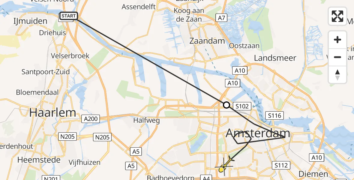 Routekaart van de vlucht: Politiehelikopter naar Amsterdam, Elektronstraat