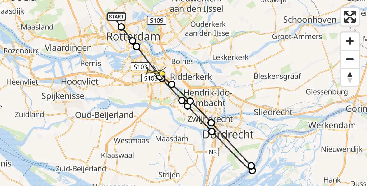 Routekaart van de vlucht: Lifeliner 2 naar Rotterdam, Terletweg